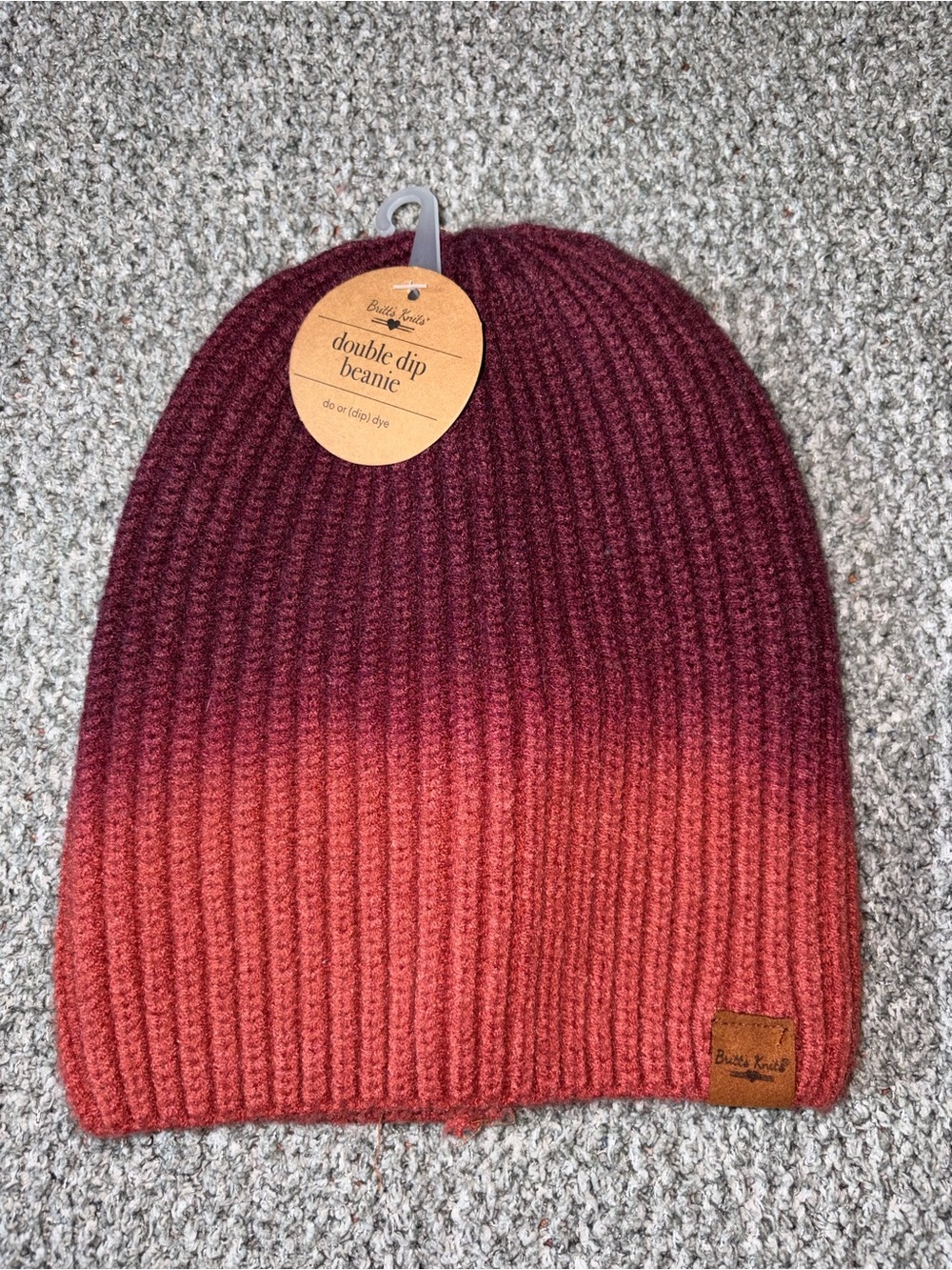 Britt’s Knits Double Dip Beanie in Burgundy to Coral Ombre - Buckle Knit
